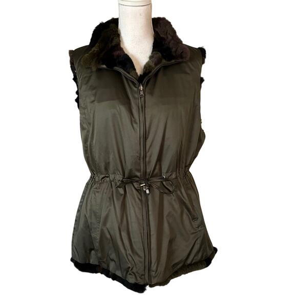 NEW Metric Knits Fur Collection Reversible Rabbit Fur Vest Loden Camo 11951RFV - Picture 3 of 10